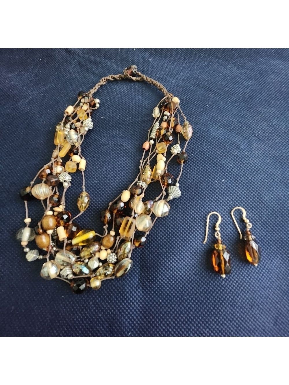 Genuine Amber, Topaz, Citrine, Silver, Wood, pieces Torsade w/ earrings